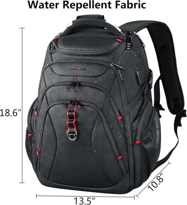 KROSER Travel Laptop Backpack 17.3 Inch XL Computer Backpack with Hard Shell Saferoom RFID Pockets Water-Repellent Business College Daypack Stylish Bag for Men/Women-Black - Image 2