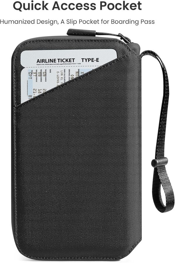 tomtoc Passport Holder Family with RFID Blocking, Passport Wallet Women Men, with Airtag & Sim Card Holder and Eject Pin, Travel Document Organizer with Wrist Strap, Up to 4 Passports, Water-resistant - Image 4