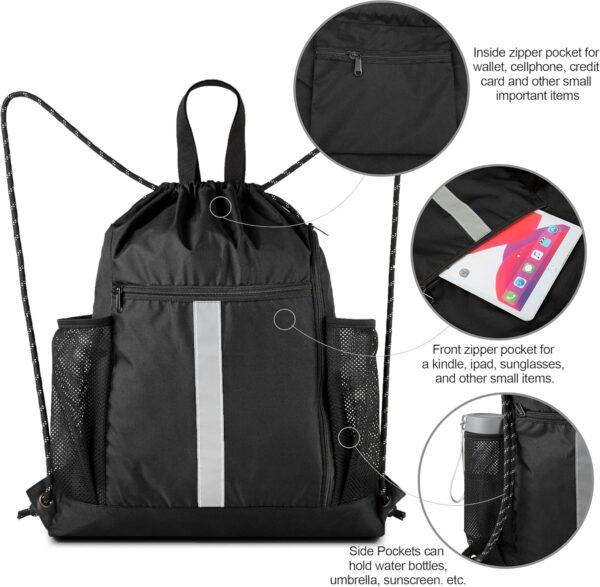 BeeGreen Drawstring Backpack Sports Gym Bag With Shoe Compartment and Two Water Bottle Holder … - Image 5