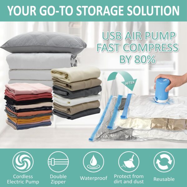 Travel Vacuum Bags with Electric Pump, 8 Pack Vacuum Travel Bags for Luggage and Suitcase, Vacuum Seal Space Saver Compression for Clothes Clothing - Image 2