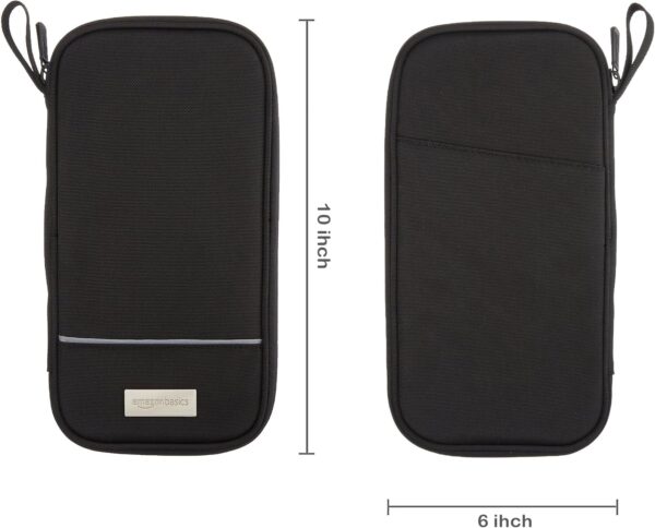 Amazon Basics RFID-blocking Passport Wallet, Passport Holder for Travel, 100% Nylon Material with Durable Zipper Closure, Zippered Pockets, Slots for Cards, 10"x5", Black, Solid - Image 4