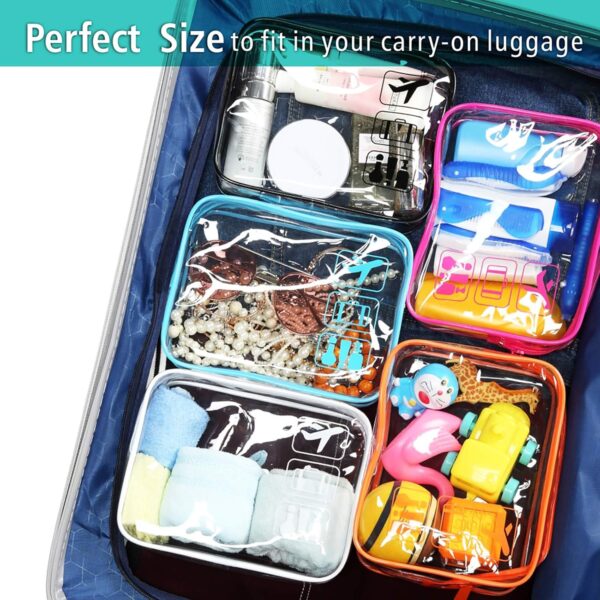 F-color TSA Approved Toiletry Bag - 5 Pack Clear Toiletry Bags Quart Size Travel Bag, Clear Cosmetic Makeup Bags for Women Men, Carry on Airport Airline Compliant Bag, 5 Colors(for age 12 or above) - Image 6