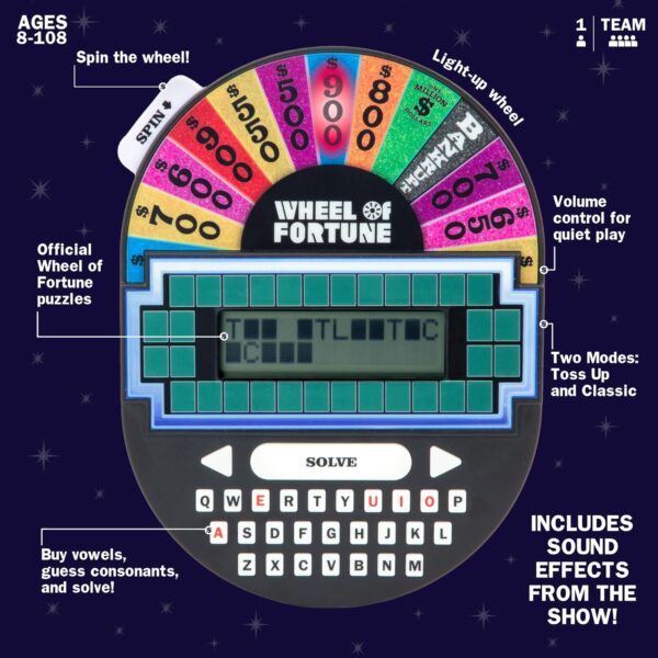 Educational Insights Wheel of Fortune Game - Handheld Electronic Game, Great for Travel, Classic Retro Party Games for Kids, Teens & Adults, Word Puzzle Challenge & Entertaining Gift for Ages 8+ - Image 4
