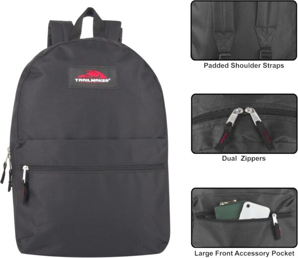 Trail maker Classic 17 Inch Backpack with Adjustable Padded Shoulder Straps - Image 2