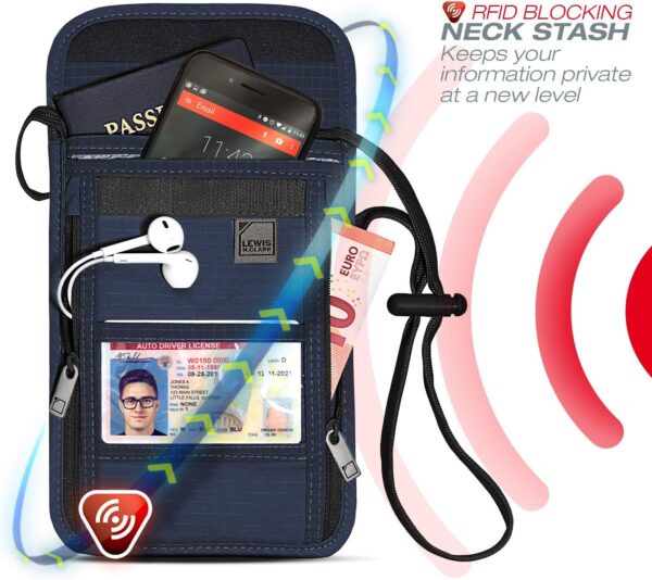 Lewis N. Clark RFID Blocking Stash Neck Wallet, Travel Pouch + Passport Holder for Women & Men, Navy, One Size - Image 3