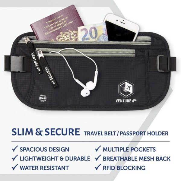 Slim Minimalist Design Money Belt, RFID Blocking for Men & Women - Ideal for Keeping Your Cash, Credit Card, Passport, Phone Safe When Traveling (Black) - Image 3