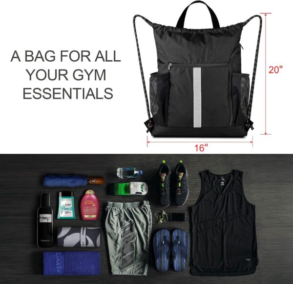 BeeGreen Drawstring Backpack Sports Gym Bag With Shoe Compartment and Two Water Bottle Holder … - Image 3