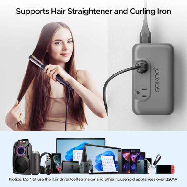 SOKOO 220v to 110v Voltage Converter, International Universal Travel Adapter, 4 USB Ports (1 USB C) Step Down Power Converter Adapter Combo with UK/AU/US/EU Plug Adapter - Image 2