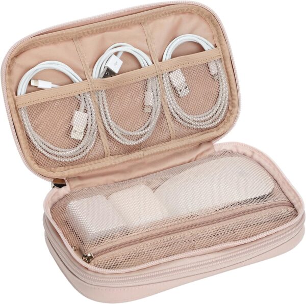 NISHEL Travel Cord Organizer Case, Double Layers Tech Electronic Bag, Essentials for Charger, Cable, Phone, Flash drive, Pink - Image 5
