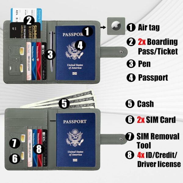 GOAUS Passport Holder for Travel with Airtag Card Slots, Money Pocket, Women Men RFID Blocking Wallet Book Case Green - Image 3