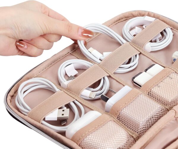 BELALIFE Portable Travel Cable Organizer Bag, Tech Storage Bag for Cord, Charger, Phone, Earphone, Hard Drive, USB, SD Card and Electronic Accessories, Pink - Image 3