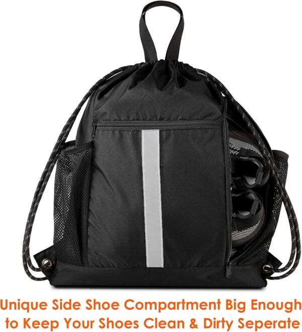 BeeGreen Drawstring Backpack Sports Gym Bag With Shoe Compartment and Two Water Bottle Holder … - Image 2