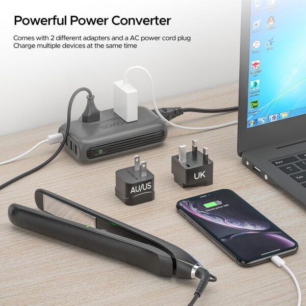 SOKOO 220v to 110v Voltage Converter, International Universal Travel Adapter, 4 USB Ports (1 USB C) Step Down Power Converter Adapter Combo with UK/AU/US/EU Plug Adapter - Image 5