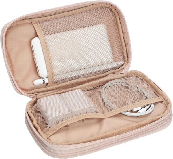 NISHEL Travel Cord Organizer Case, Double Layers Tech Electronic Bag, Essentials for Charger, Cable, Phone, Flash drive, Pink - Image 4