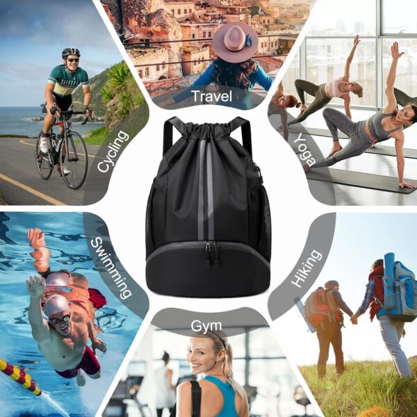 Hoedia Sports Drawstring Backpack - String Swim Gym Bag with Shoes Compartment and Wet Proof Pocket for Women&Men - Image 8