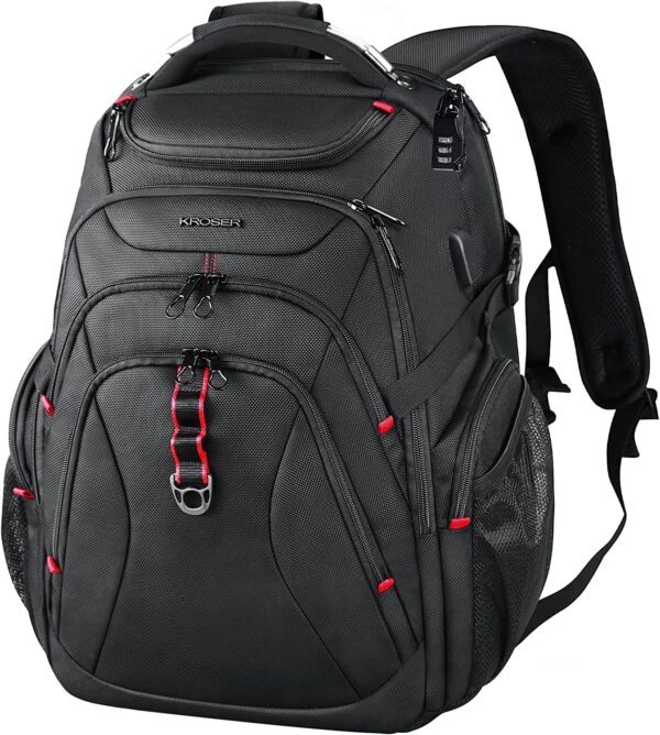 KROSER Travel Laptop Backpack 17.3 Inch XL Computer Backpack with Hard Shell Saferoom RFID Pockets Water-Repellent Business College Daypack Stylish Bag for Men/Women-Black - Image 8