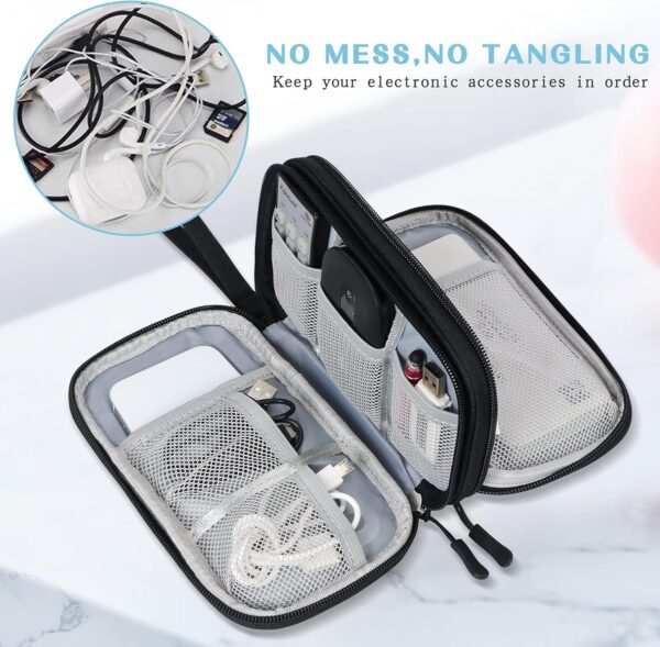 FYY Electronic Organizer, Travel Cable Organizer Bag Pouch Electronic Accessories Carry Case Portable Waterproof Double Layers Storage Bag for Cable, Cord, Charger, Phone, Earphone, Large Size, Black - Image 5