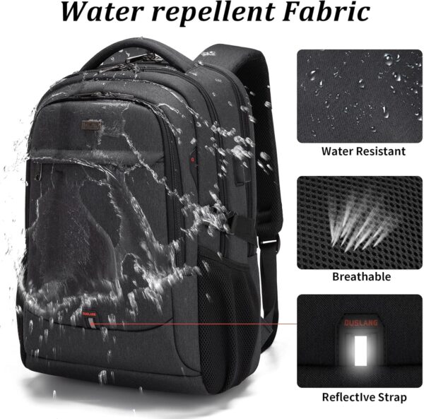 DUSLANG 17 Inch Laptop Backpack for Travel Water Resistant College Backpack for Men/Women Laptop Bag with USB Charging Port,Black - Image 5