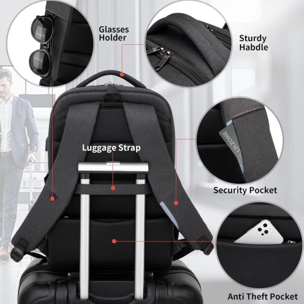 DUSLANG 17 Inch Laptop Backpack for Travel Water Resistant College Backpack for Men/Women Laptop Bag with USB Charging Port,Black - Image 7