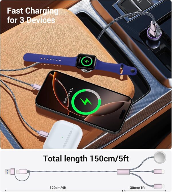 Temdan for Apple Watch Charger,3 in 2 USB C Cable for iPhone 16 Charger/Type C/Lightning,Multi Charging Cable Cord,Portable Travel Essentials Designed for iWatch Ultra/SE/10-1&iPhone 16-12-4FT - Image 5