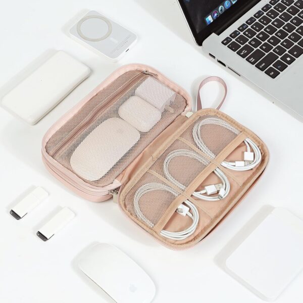 NISHEL Travel Cord Organizer Case, Double Layers Tech Electronic Bag, Essentials for Charger, Cable, Phone, Flash drive, Pink - Image 7