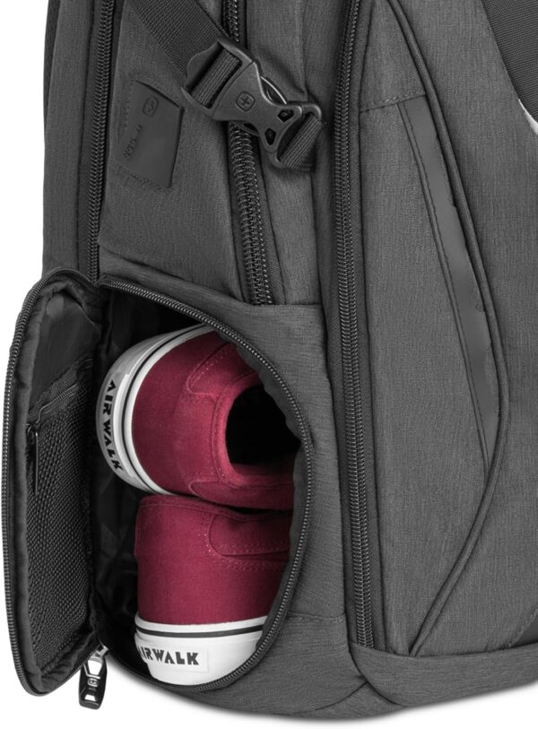 SwissGear Travel Tech Elite Laptop Backpack – Fits Laptops up to 16” – ScanSmart TSA-Friendly Backpack with USB Port, Shoe Compartment & Organizer Pockets – Heather Grey - Image 7
