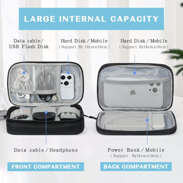 FYY Electronic Organizer, Travel Cable Organizer Bag Pouch Electronic Accessories Carry Case Portable Waterproof Double Layers Storage Bag for Cable, Cord, Charger, Phone, Earphone, Large Size, Black - Image 3