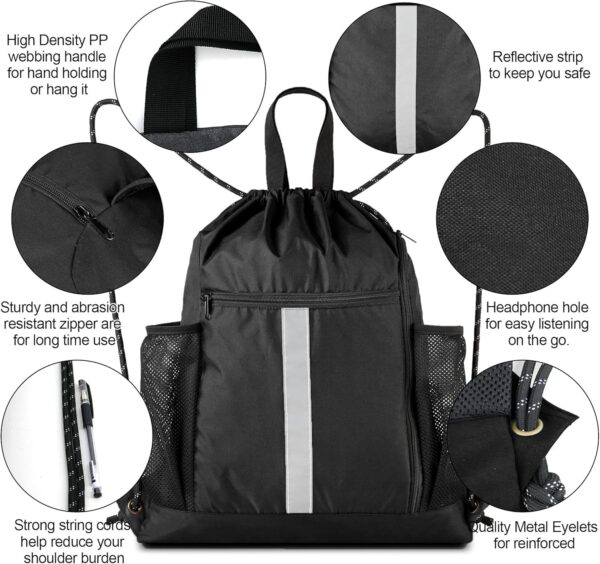 BeeGreen Drawstring Backpack Sports Gym Bag With Shoe Compartment and Two Water Bottle Holder … - Image 6