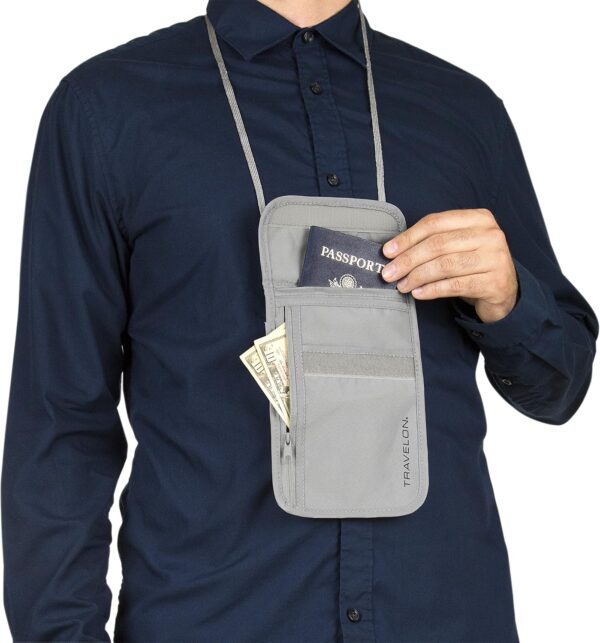 Travelon Rfid Blocking Undergarment Neck Pouch Travel Wallet, Gray, One Size - Image 5