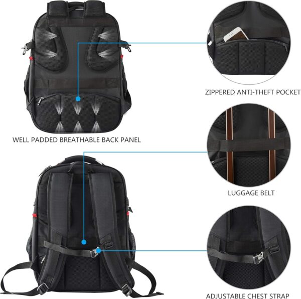 KROSER Travel Laptop Backpack 17.3 Inch XL Computer Backpack with Hard Shell Saferoom RFID Pockets Water-Repellent Business College Daypack Stylish Bag for Men/Women-Black - Image 6