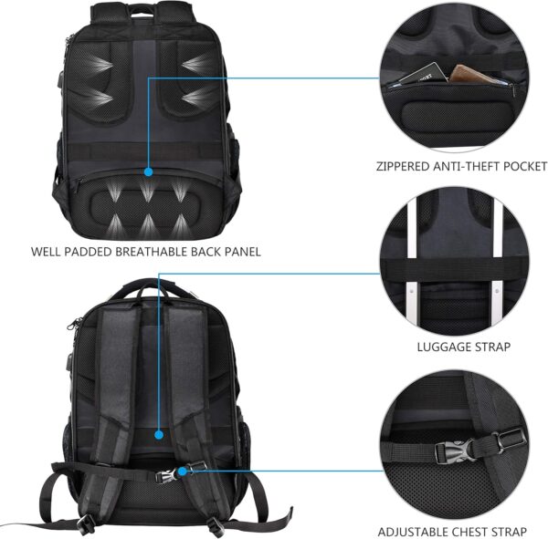 KROSER TSA Friendly Travel Laptop Backpack 17.3 inch XL Computer Backpack Water-Repellent College Daypack Business Backpack with RFID Pockets & USB Port for Men/Women-Black - Image 6
